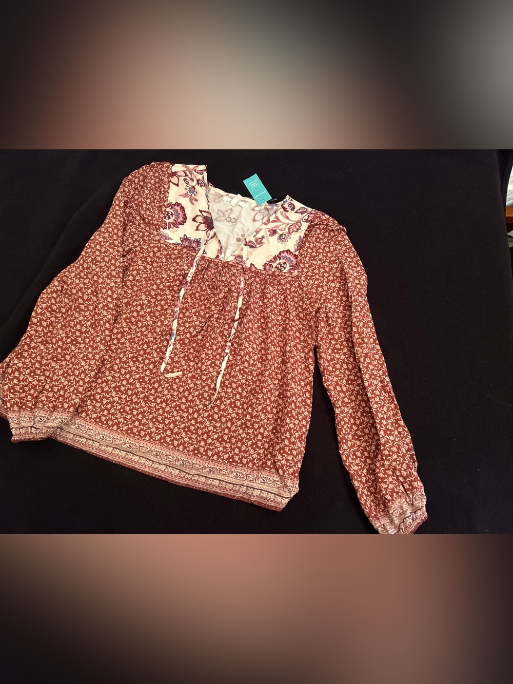 Ladies Floral Rust Red Printed Pull-On flowy top AS